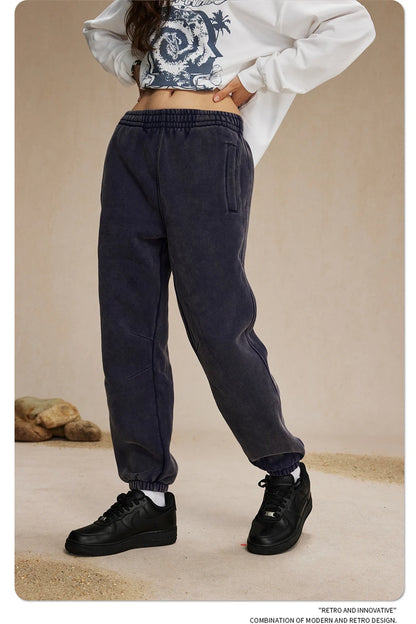 ZODF Retro Winter 360gsm Batik Washed Fleece Sweatpants Unisex Loose Drawstring Warm Joggers HY0714