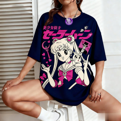 Sailor Moon Anime Print Men Women T-shirt Japanese Cartoon Short Sleeve Graphic Tee Kawaii Summer Oversized Casual Streetwear