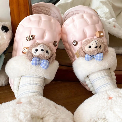 Disney Shelliemay Detachable Cotton Shoes Eva Thick Bottom With Velvet For Outer Wear, Warm And Waterproof Adult Cotton Dragging