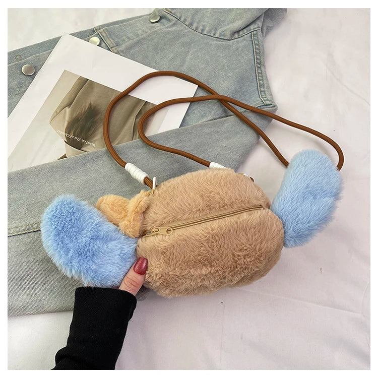 New Disney Stitch Cartoon Plush Backpack Cute Winter Gift For Girls Stuffed Animal Toy Plushie Bag Kids Carry-On Satchel