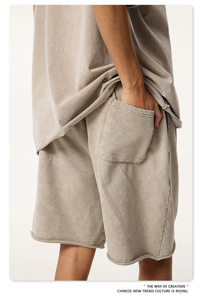 ZODF New 2025 Men Summer Loose Edge Washed Cotton Shorts Unisex Retro High Street Distressed 330gsm Shorts Brand Clothes HY1056