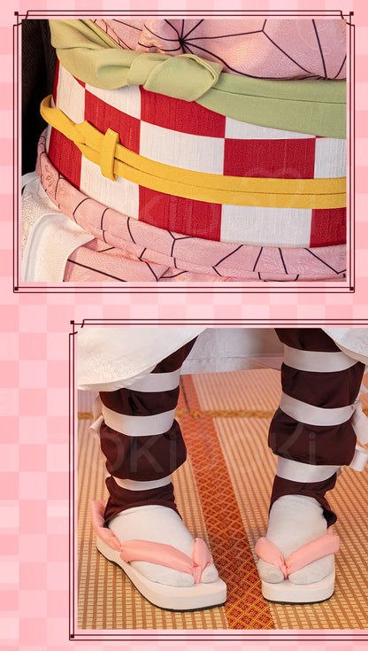 IN STOCK Kamadoo Nezukoo Cosplay Costume Anime DokiDoki-SR Women Pink Kimono Nezukoo Halloween Cosplay Wig Props