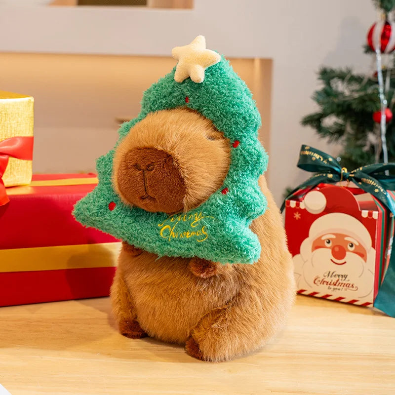 23-25cm Xmas Capybara Plushie Kawaii Capibara with Hat Apple Scarf Soft Christmas Gift for Kids Children - candy cane