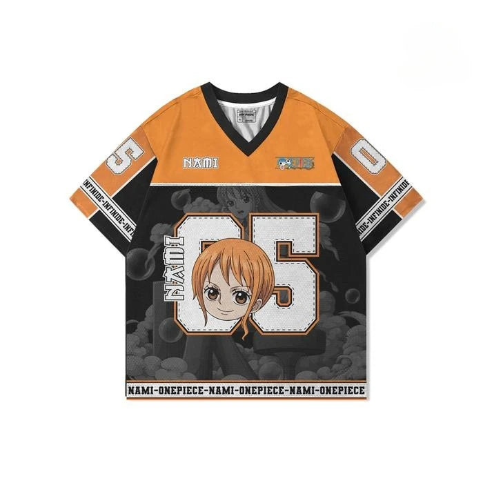 05 Jersey One Piece NAMI Anime Y2k Korean Style Kpop Baseball Hockey T-shirt Fashion Streetwear Anime Daily Unisex Tops Tees
