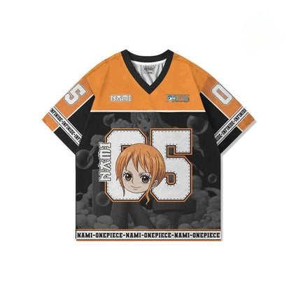 05 Jersey One Piece NAMI Anime Y2k Korean Style Kpop Baseball Hockey T-shirt Fashion Streetwear Anime Daily Unisex Tops Tees