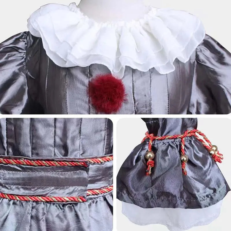 HOMCHEE TRENDS Pennywise Clown Costume 130CM Satin Chiffon