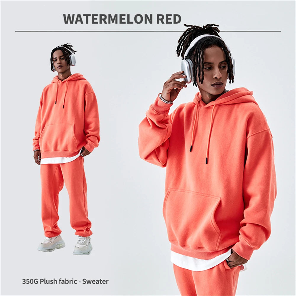 ZODF Casual Winter Men 350gsm Fleece Hoodie Unisex Loose Warm Solid Hooded Sweatshirt Pullover 18 Colors HY0728