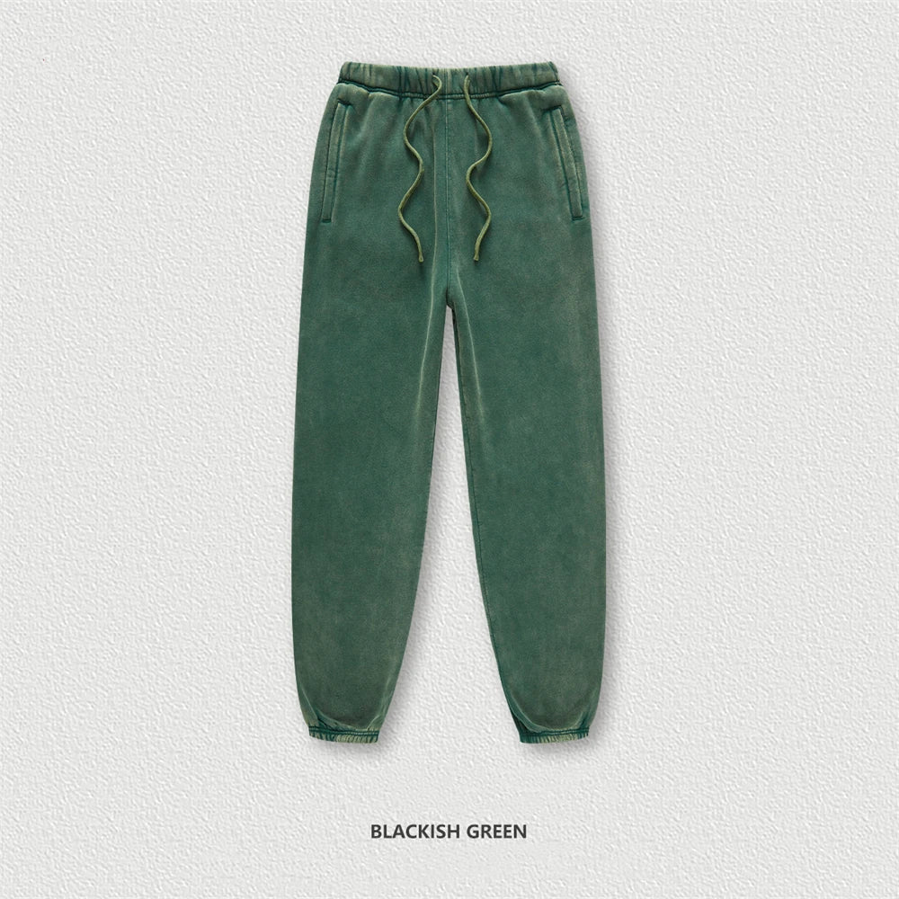ZODF Winter Men Washed Thick Fleece 400gsm Loose Fit Joggers Sweatpants Streetwear HY0668 - green / XXL / China Mainland