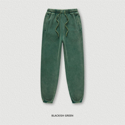 ZODF Winter Men Washed Thick Fleece 400gsm Loose Fit Joggers Sweatpants Streetwear HY0668 - green / XXL / China Mainland