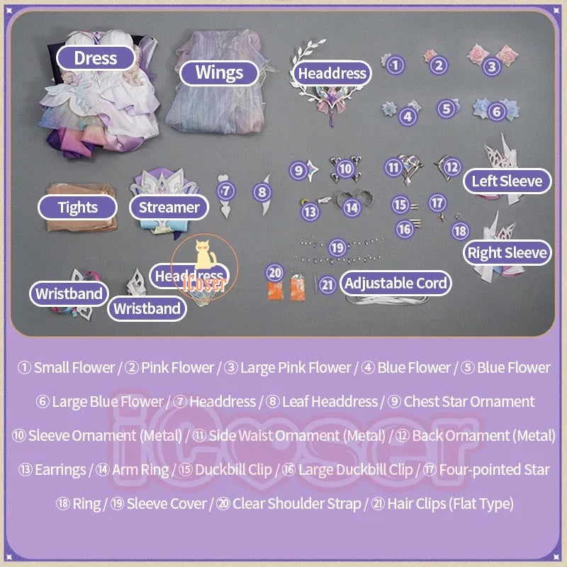 Honkai Star Rail Cyrene Cosplay Costume Wig Dress Headwear New Skin Outfit Elysia Amphoreus Halloween Party for Women Girls Prop