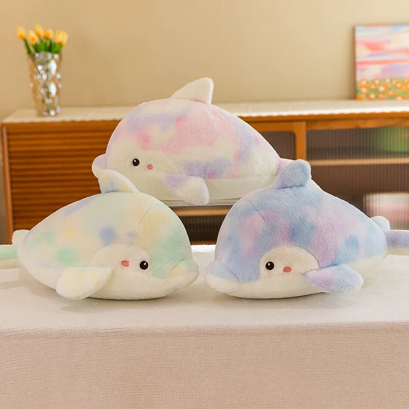 50-80cm Kawaii Fantastic Rainbow Colorful Plush Dolphin Stuffed Animals Doll Decoration Birthday Gifts Soft Pillow Children Gift