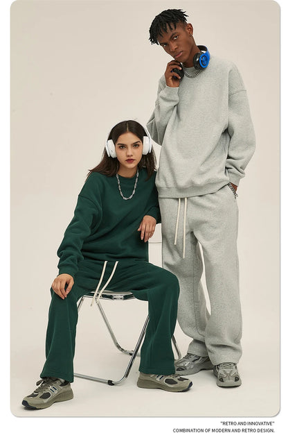 ZODF New 2025 Winter 350gsm Fleece Sweatshirts For Men Unisex Casual Loose Basic Solid O-Neck Thick Warm Pullovers HY0635