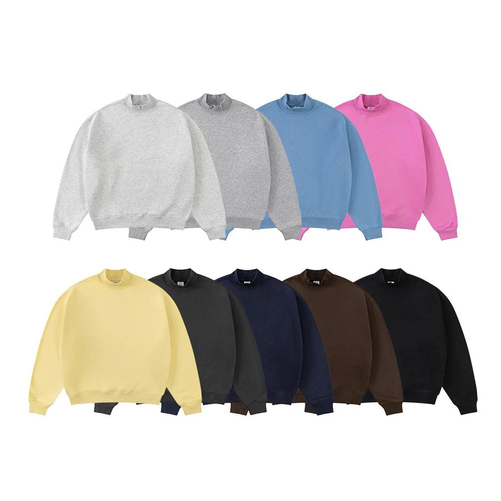ZODF New Winter Man 345gsm Loose Fit Fleece Sweatshirt Unisex Cusual Boxy Warm Half Turtleneck Pullovers HY1181