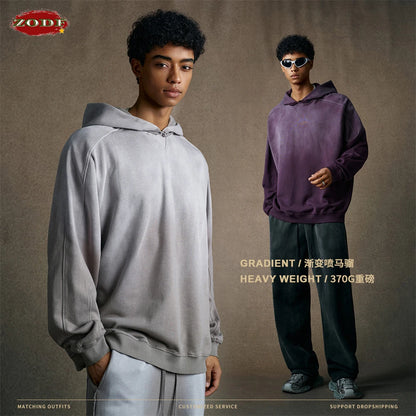 ZODF Retro Winter 370gsm Monkey Washed Hoodies For Man Unisex Oversized Off Shoulder 100% Cotton Hooded Coats Pullovers HY1136