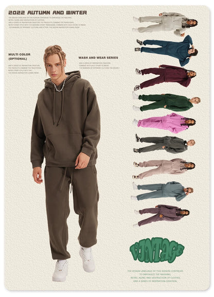 ZODF New Winter Men Basic Thick Fleece 345gsm Hoodies Casual Loose Hip Hop Unisex Hooded Sweatshirt Pullovers Tracksuits HY0010