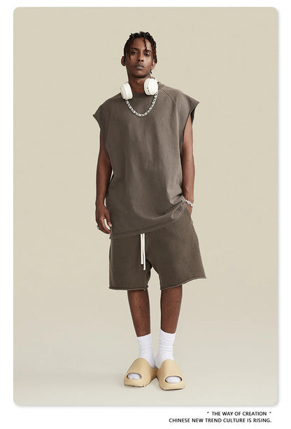 ZODF American Retro Men Washed Solid Tank Tops Women Unisex Loose Edge 275gsm Cotton Sleeveless Tees Brand Streetwears HY0503