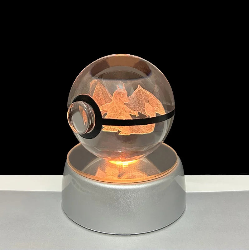 Pokemon 3D Crystal Ball Glastrier Charizard Eternatus Froakie Anime Game Pokeball Led Night Light Base Birthday Gift Home Decora