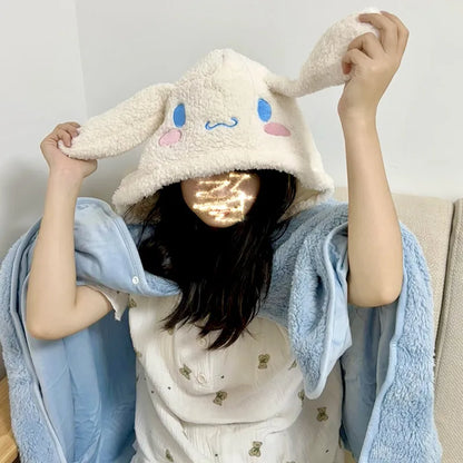 Cartoon Cute Cinnamoroll Kuromi My Melody Blanket Hooded Poncho Blanket Office Nap Blanket  Conditioning Blanket Surprise Gift
