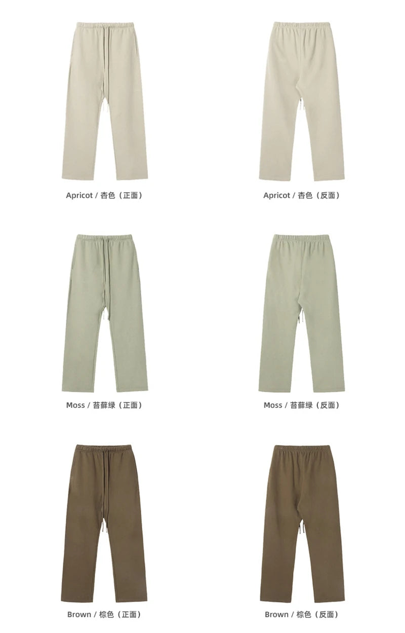 ZODF Fashion 2024 Men Loose Straight Pants Unisex 365gsm Retro Comfortable Sport Solid Drawstring Trousers HY0588