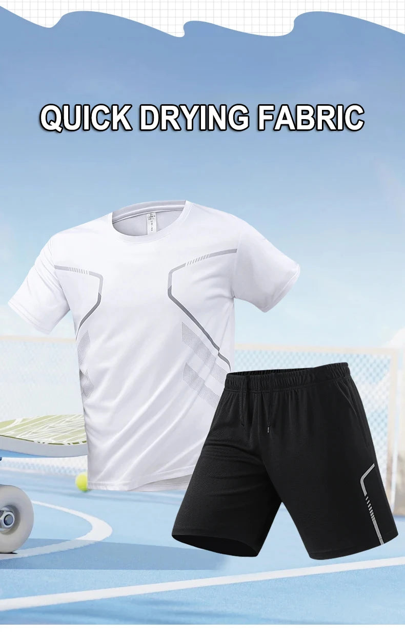 Chrlck Men’s Quick Drying Breathable Running and Hiking 2-Piece Outdoor Sports Set