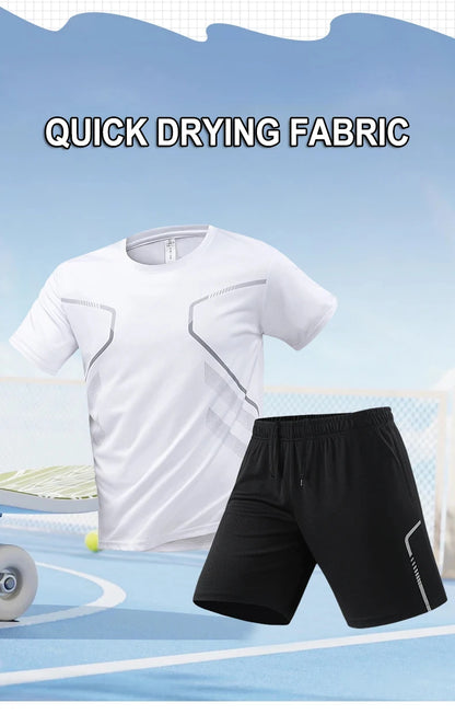 Chrlck Men’s Quick Drying Breathable Running and Hiking 2-Piece Outdoor Sports Set