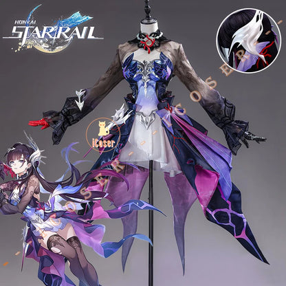 Honkai Star Rail Hysilens Cosplay Costume Wig Dress Earrings Headwear Rings Metal Accessories Halloween Party Women Girls iCoser