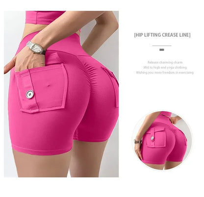High Waist Yoga Shorts for Women with Pockets Scrunched Butt Push Up Gym Leggings Sexy Fitness Running Tights