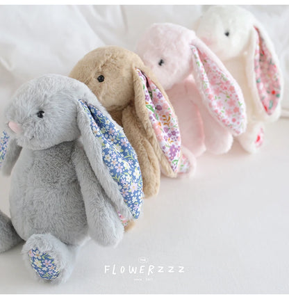 30cm Cartoon Floral Rabbit Plush Toy Pink White Bonnie Rabbit Stuffed Animal Doll Children's Room Decor Birthday Gift For Girl