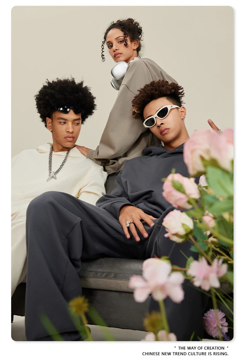 ZODF New Winter 440gsm Terry Hooded Hoodies For Men Retro Unisex Couple Loose Oversized Solid Pullovers Streetwears HY0664