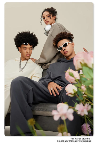 ZODF New Winter 440gsm Terry Hooded Hoodies For Men Retro Unisex Couple Loose Oversized Solid Pullovers Streetwears HY0664