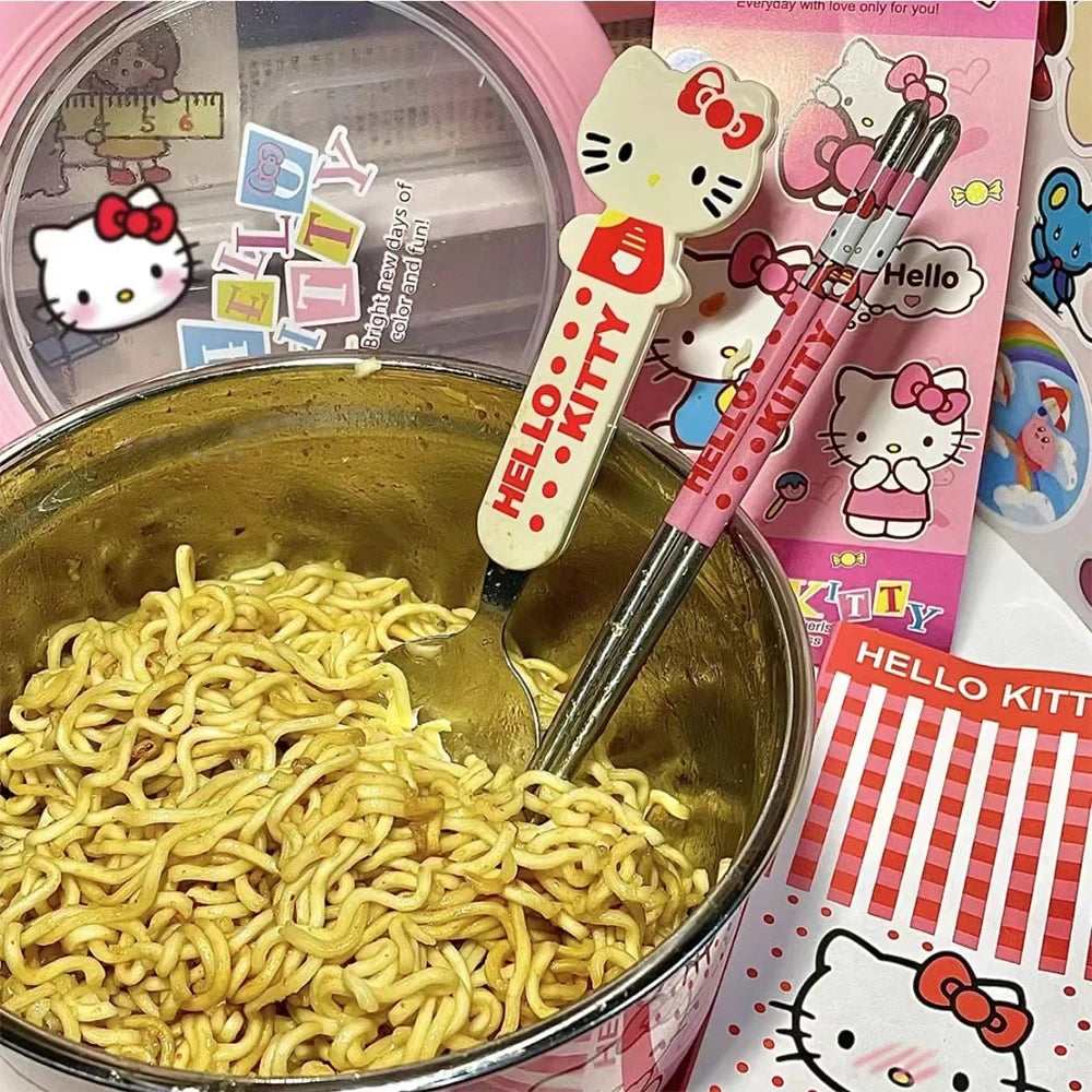 Hellokitty Stainless Steel Ramen Bowl With Lid Cute Japanese Large Instant Noodles Fruit Salad Rice Soup Bowl Kitchen Tableware