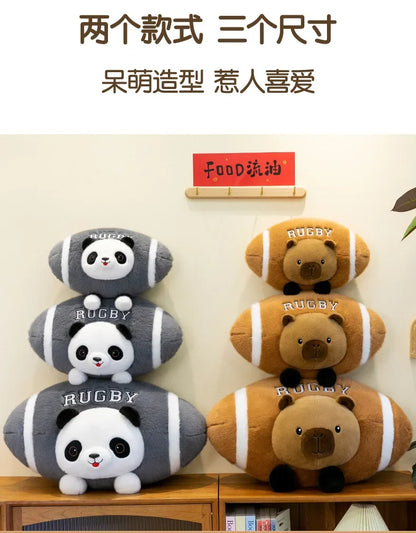 Creative Rugby Capybara Doll Cute Panda Plush Toys Pillow Capibara Seat Cushion Girls Children Birthday Gift Soft Stuffed Animal