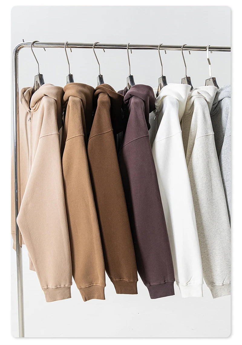 ZODF Fashion Winter Men Warm Zipper Fleece Hoodies Unisex Loose Basic 345gsm Knitted Hooded Hoodie Coats HY0904