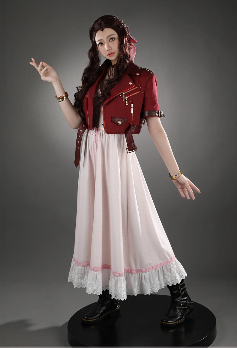 UWOWO Collab Series: FF- 7 Aerithh Cosplay Costume Pink Dress Cosplay Long Dress Halloween Costume