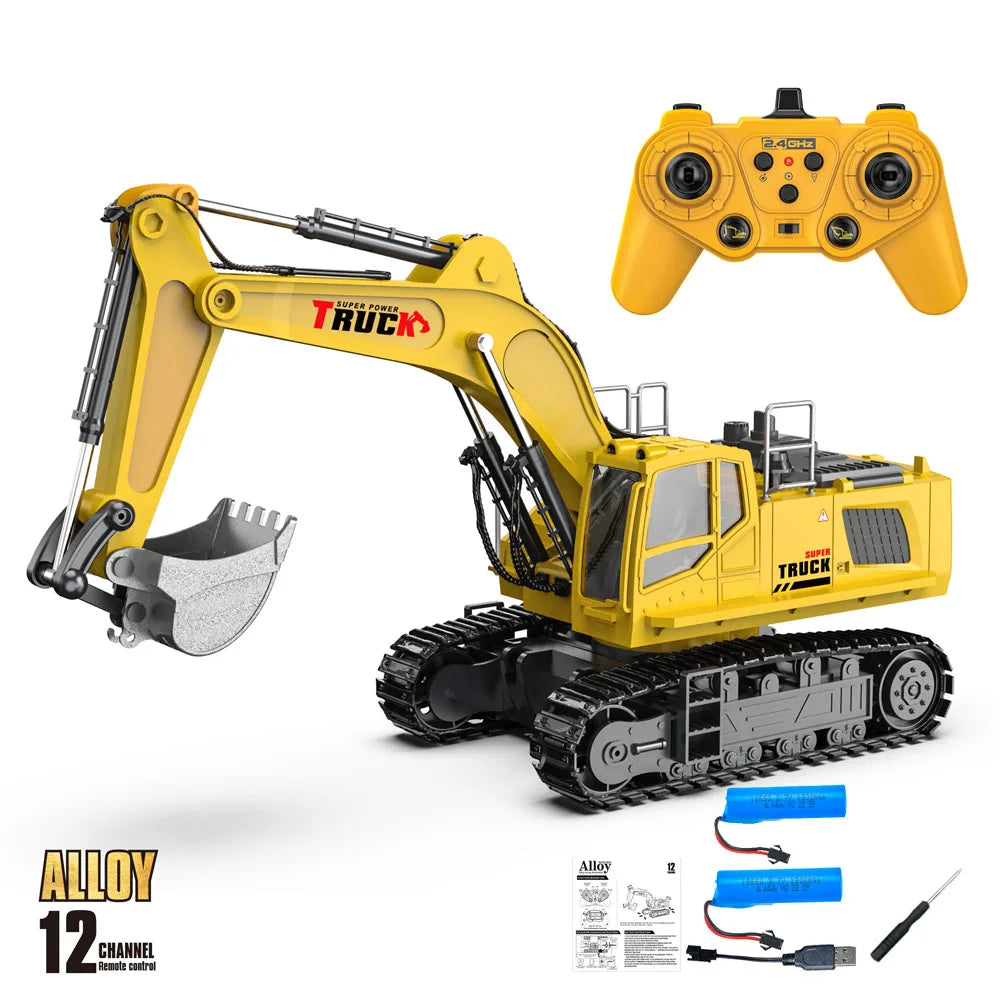 Alloy RC Excavator Truck Toy Remote Control Engineering Vehicle Electric Construction for Kids Boys Birthday Gift