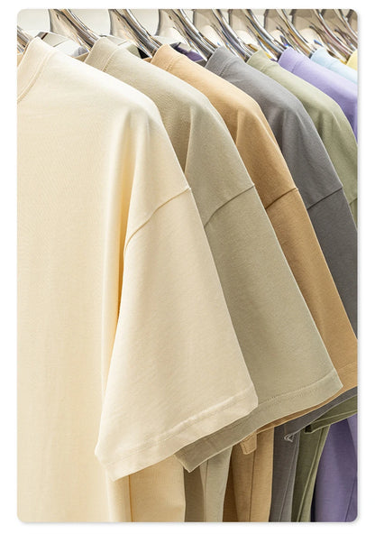 ZODF New 2025 Spring Summer 235gsm Solid Cotton T-Shirts For Men Women Unisex Loose Basic T Shirt Tees Brand Tops HY0970