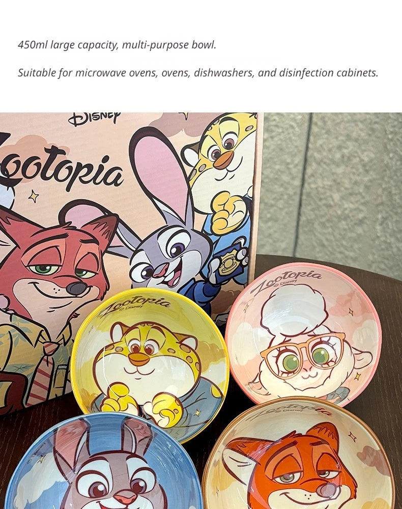 New Zootopia Disney Judith Nick 4 Cute Cartoon Ceramic Rice Bowl Home Festival Gift High Beauty Tableware
