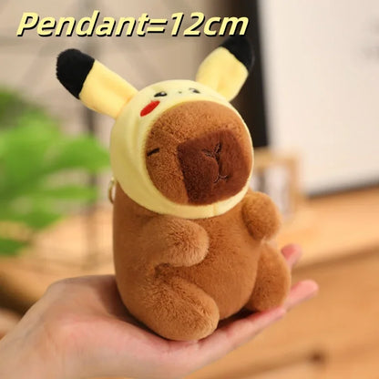 Capybara Soft Doll Cute Stuffed Capibara Anime With Pikachu Stitch Kuromi Hat Toy Kawaii Plushie Xmas Gift for Girl Friend