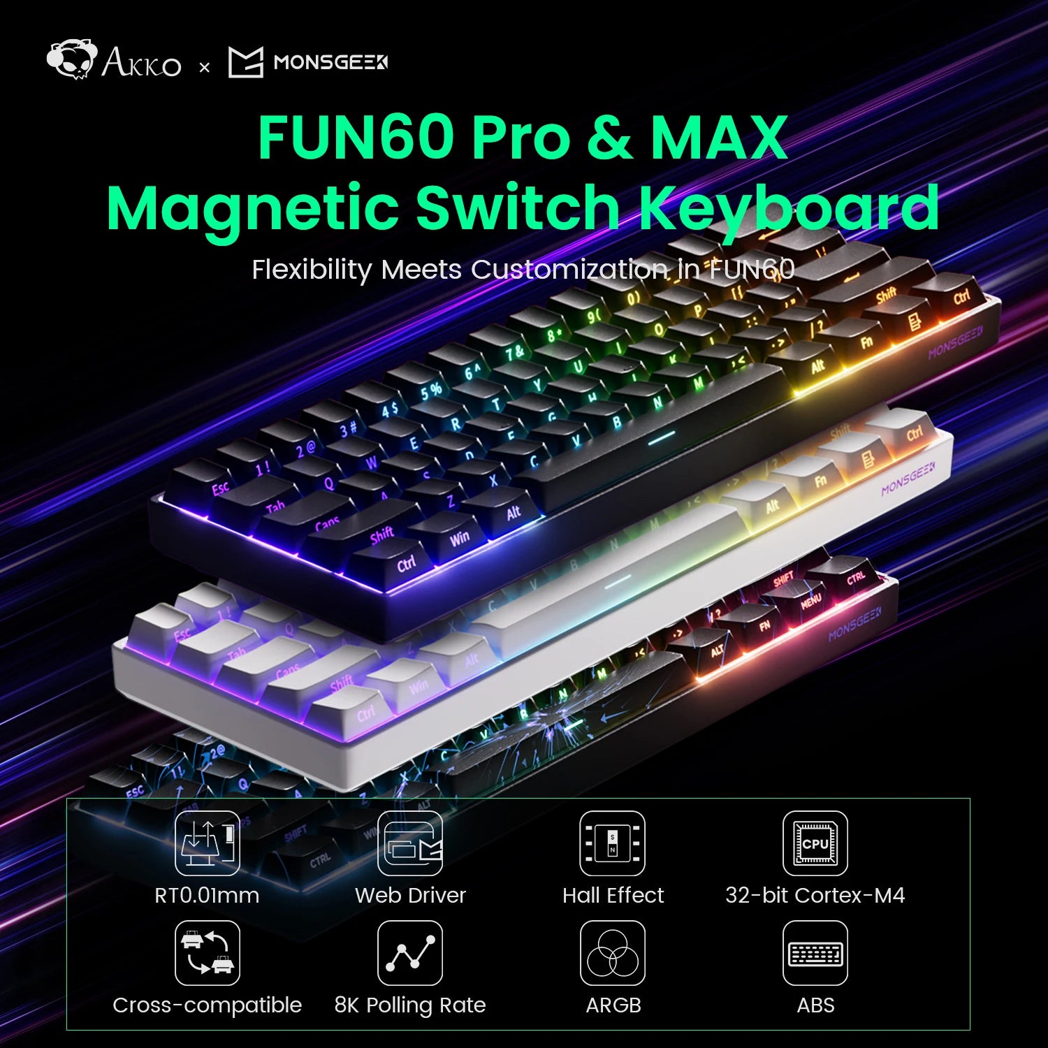 Akko MonsGeek FUN68 & FUN60 PRO&MAX HE Magnetic 60% 65% Gaming Keyboards Rapid Trigger 8K Custom Keyboard for Esports