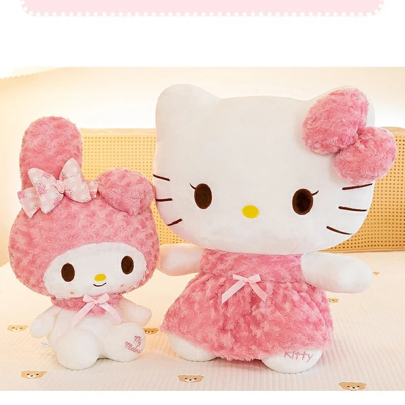 30cm/60cm Aoger Hello Kitty Kawaii Rose My Melody Cartoon Stuffed Animals Soft Plush Doll Companion Toy Children Birthday Gift