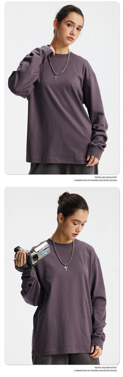 ZODF Trendy Autumn Full Sleeve 245gsm T-Shirts For Men Unisex Loose Solid Quick Dry Antibacterial T Shirt Brand Tees HY1162