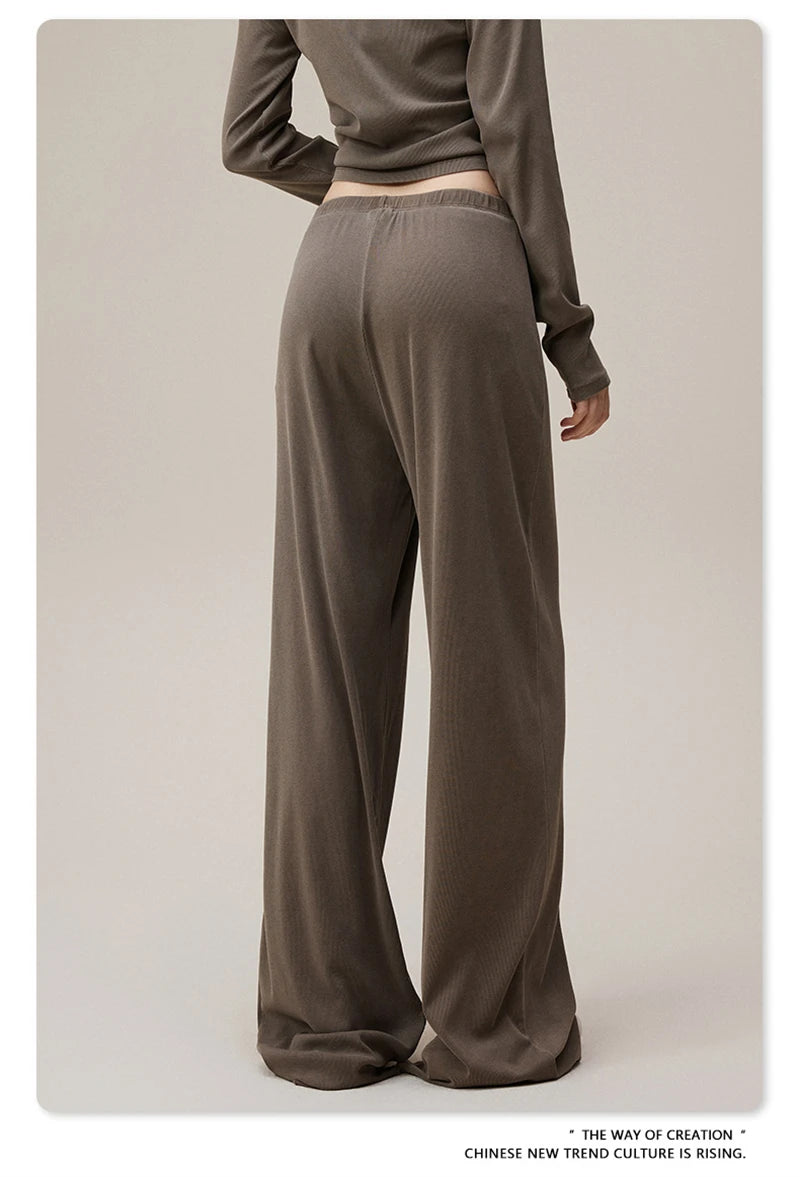 ZODF Women 2025 Solid Comfortable Loose Pants Girls Female 275gsm Solid Wide Lge Straight Trousers Brand Bottoms HY1137