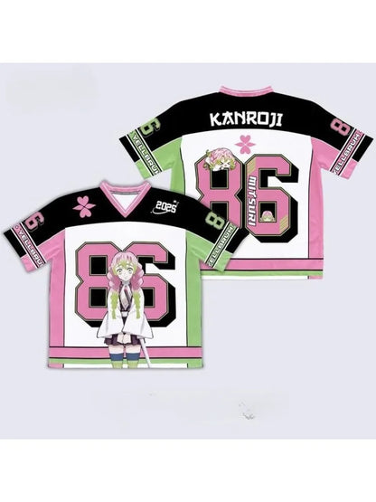 Demon Slayer Mitsuri Kanroji Anime Series Number 86 Jersey Oversize Kpop Baseball Hockey Outfit T-shirt Daily Unisex Tops Tees