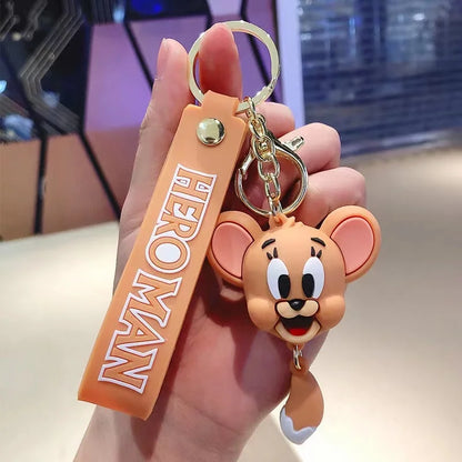 Anime Disney Keychain kawaii Tom and Jerry Cartoon Figure PVC Doll Bag Keyring Ornament Accessories Children Toys Birthday Gifts