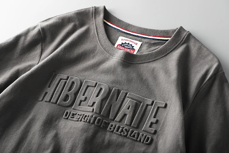 Summer American Retro Short-sleeved O-neck 3D Letter Printed T-shirt Men's Fashion Simple 100% Cotton Washed Casual Sport Tops