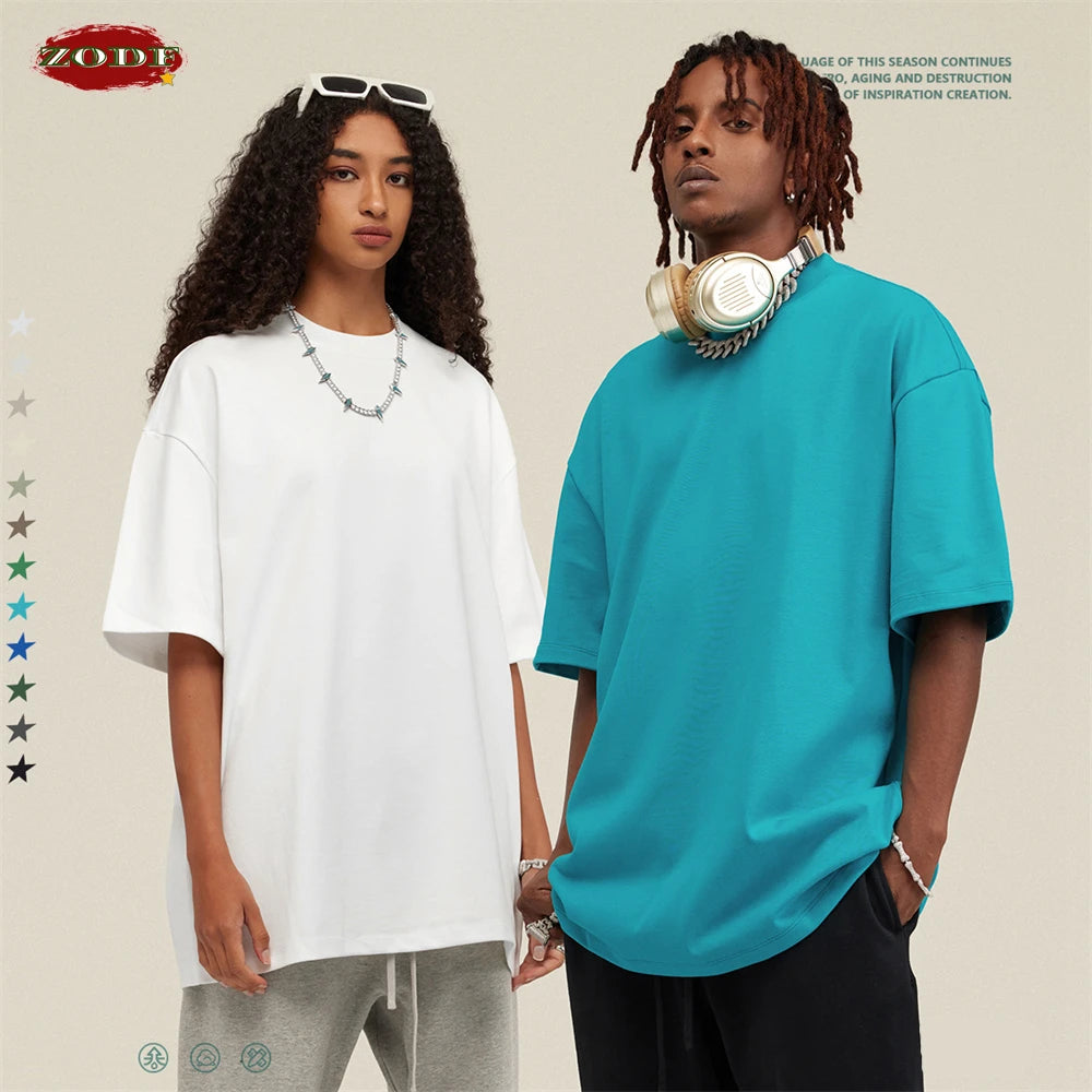 ZODF 2025 Heavy-Weight 425gsm 100% Cotton T-Shirts For Men Unisex Summer Oversized O-Neck Basic Solid T Shirt Brand Tees HY0485