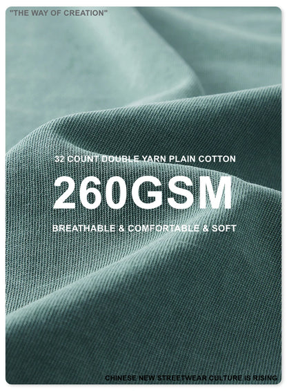 ZODF New Autumn Men's 260gsm 100% Cotton T Shirts Unisex Retro High Street Loose Washed Solid Tees Streetwears HY0376