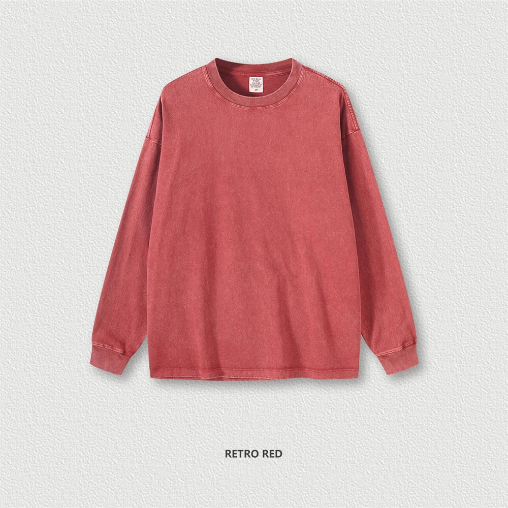 ZODF Retro 2025 Men Autumn Batik Washed T Shirt Unisex Oversized Basic Long Sleeve Solid 270gsm Cotton T-Shirts Tees HY0641