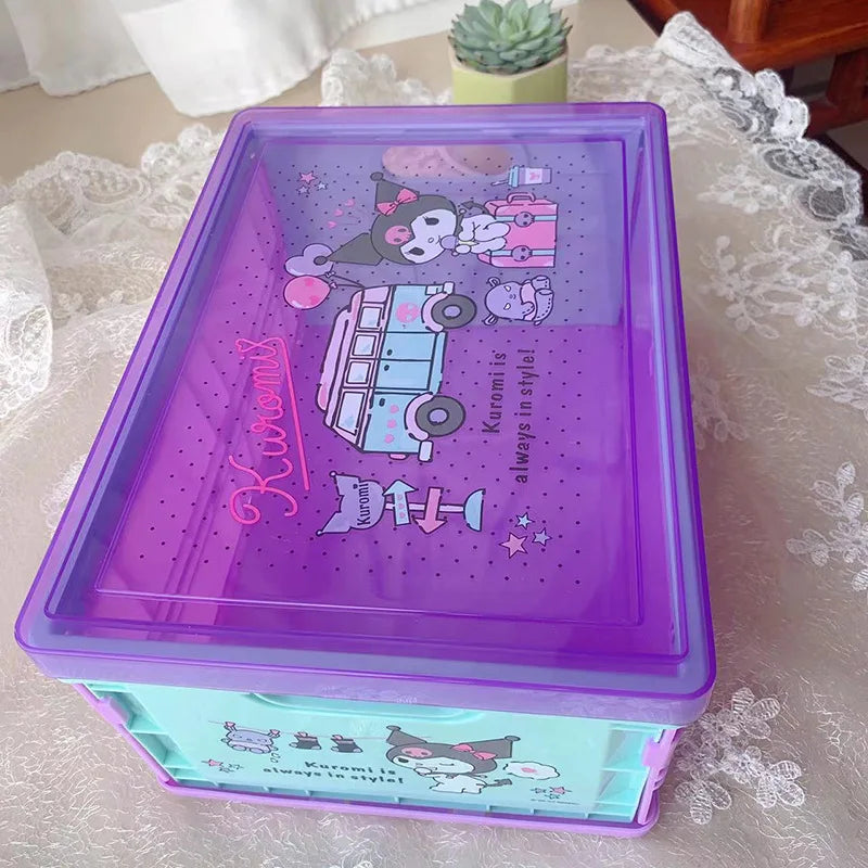 New Sanrio Japanese Cartoon Melody Coolomey Foldable Cosmetic Storage Box Plastic Cover Dust Proof Desktop Cover Sorting Box
