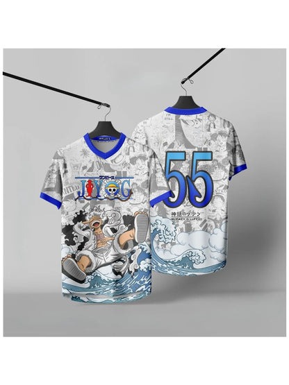 55 Jersey One Piece Monkey D. Luffy Gear 5 Anime Kpop Baseball Hockey Tshirt Fashion Streetwear Anime Daily Unisex Tops Tees Y2k